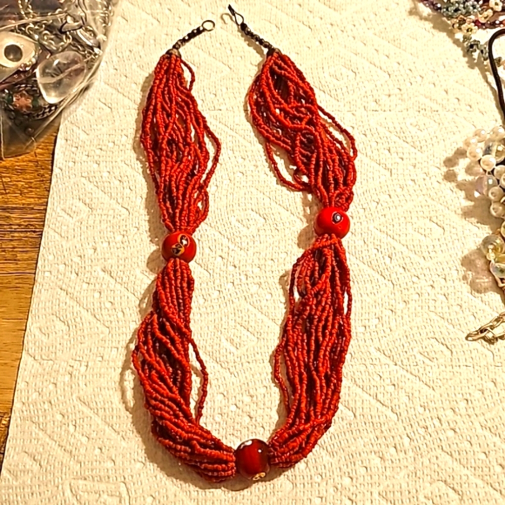 Beautiful Multiple Red String Necklace - image 1